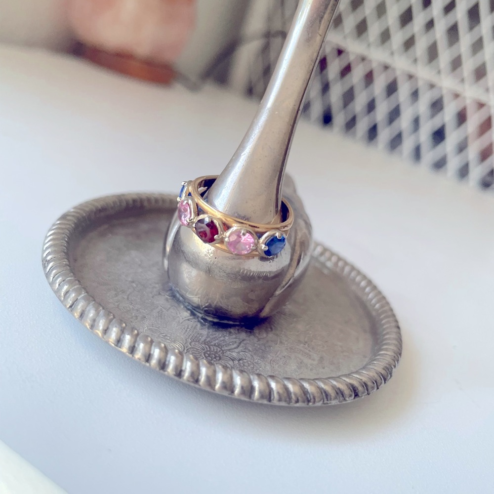 14k gold pinky ring. Sapphires and ruby.